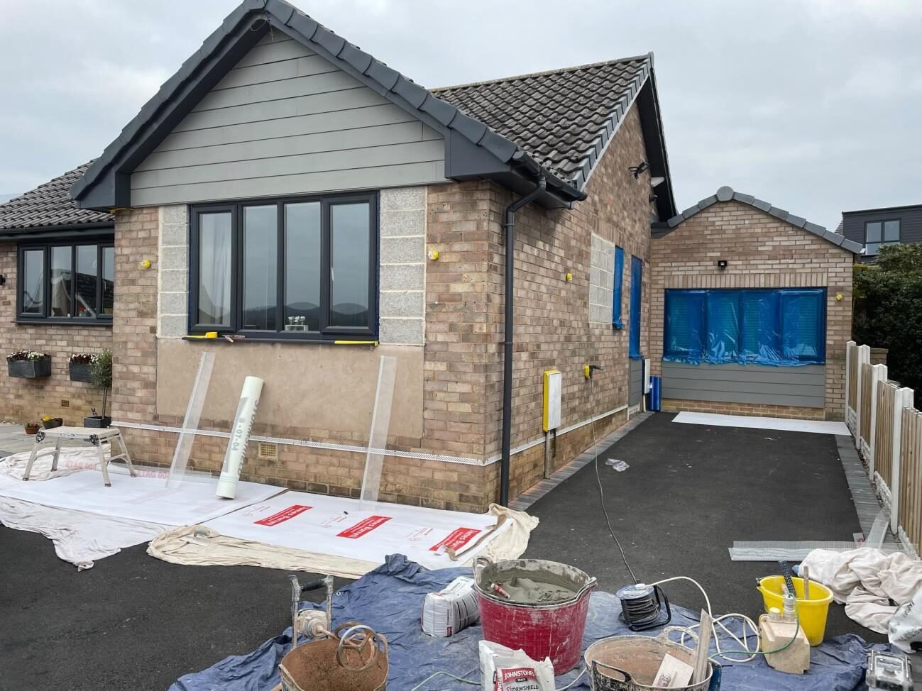 Freshly rendered detached home, front elevation