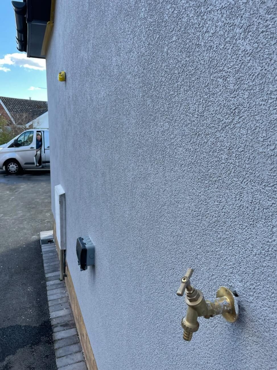Close detail of textured render finish
